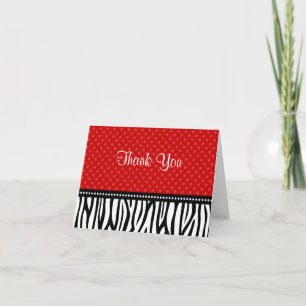 Red and Black Zebra Polka Dot Thank You Dankeskarte