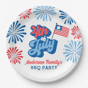 Red and Blue 4. Juli Fireworks Retro GRILLEN Party Pappteller