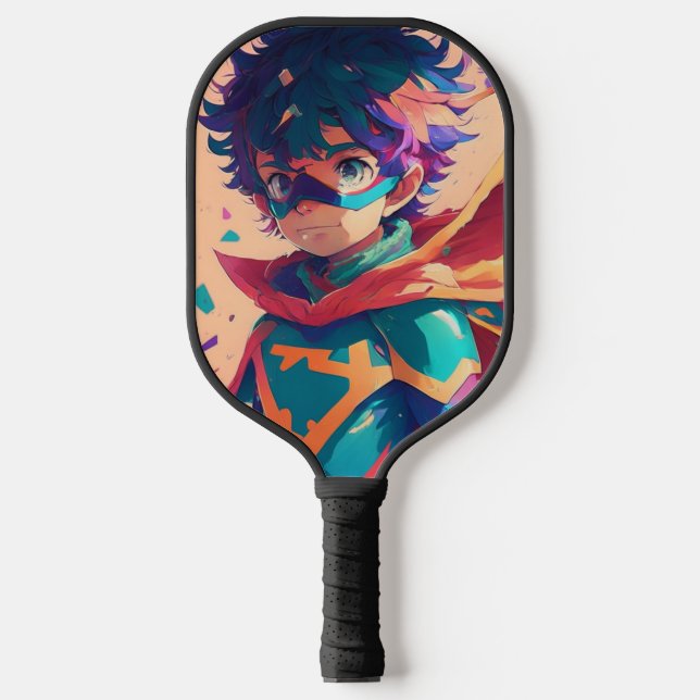 Red and Blue Anime Superhero Boy Pickleball Schläger (Vorderseite)