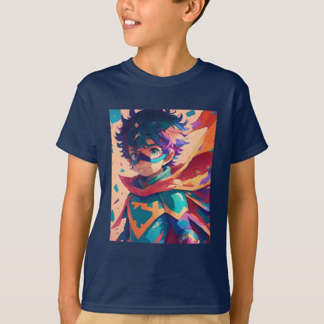 Red and Blue Anime Superhero Boy T-Shirt (Vorderseite)