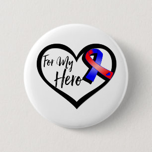 Red and Blue Awareness Ribbon für meinen Helden Button