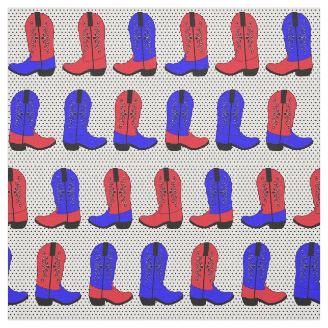 Red and Blue Cowboy Boots on Small Dot Background Stoff (Muster)