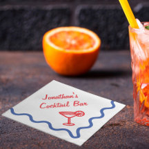 Red and Blue Hand Drawn Cocktail Glass Custom