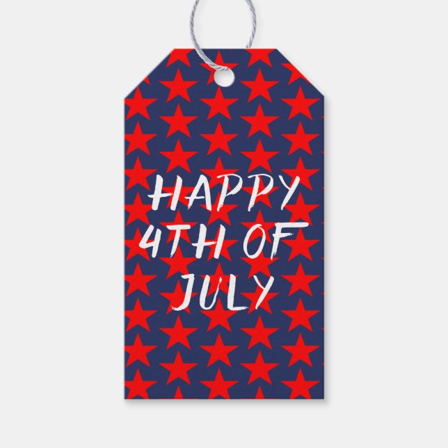 Red and Blue Happy 4. Juli Geschenkanhänger (Vorderseite)