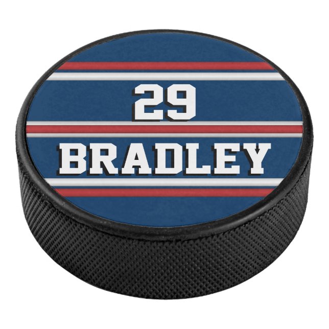 Red and Blue Hockey Team Stripes Eishockey Puck (3/4)