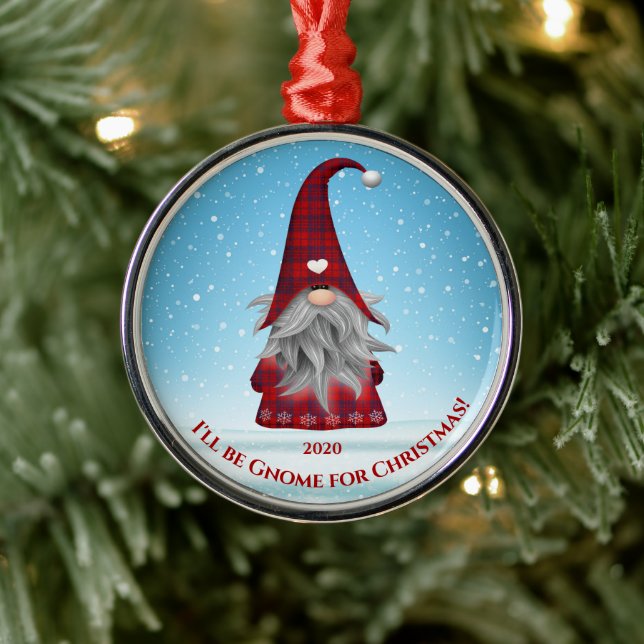 Red and Blue Kariert Gnome - Gnome zu Weihnachten Ornament Aus Metall (Baum)