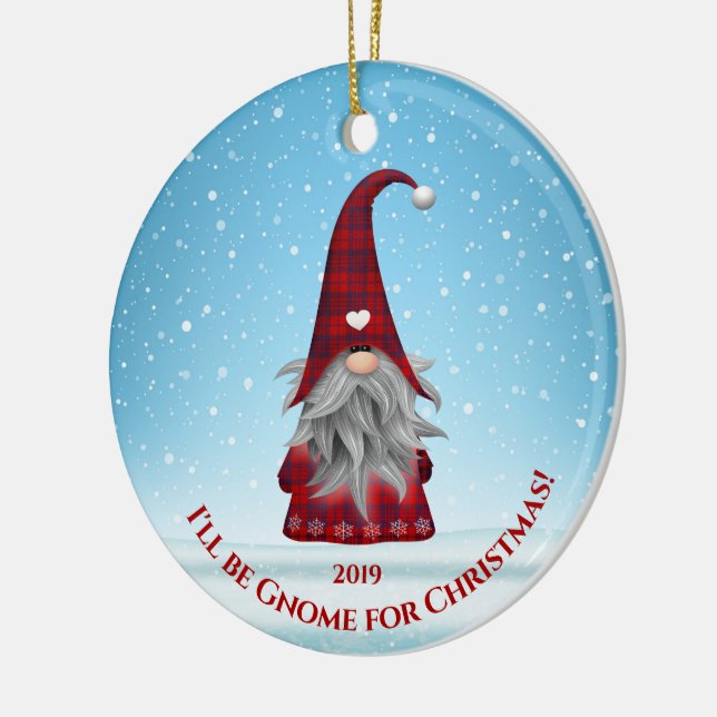 Red and Blue Kariert Gnome - Zuhause zu Weihnachte Keramik Ornament (Links)