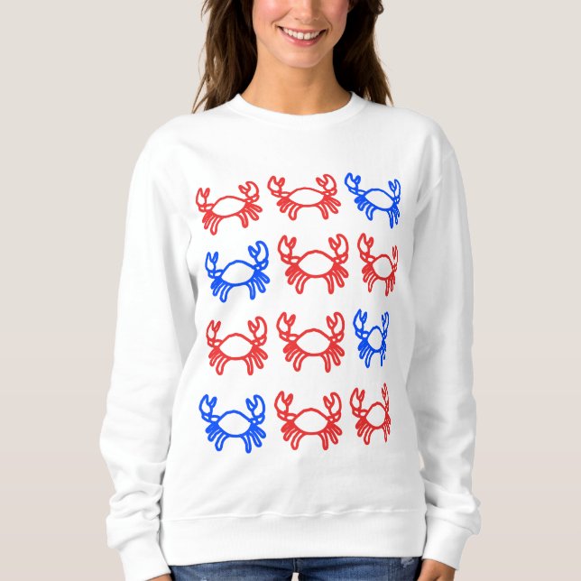 Red and Blue Outline Crab Design Sweatshirt (Vorderseite)