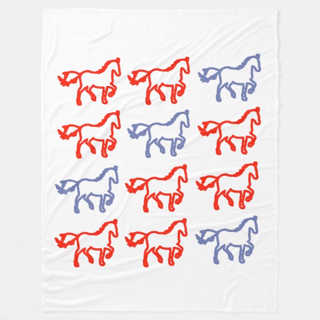 Red and Blue Outline Horse – Zodiac Horse Fleecedecke (Vorderseite)