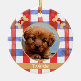 Red and Blue Plaid Round Pet Ornament