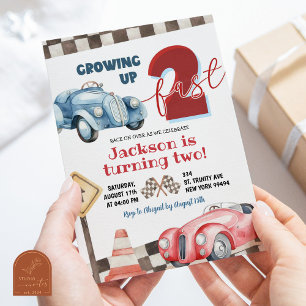 Red and Blue Racing Car Two Fast Boy 2. Geburtstag Einladung