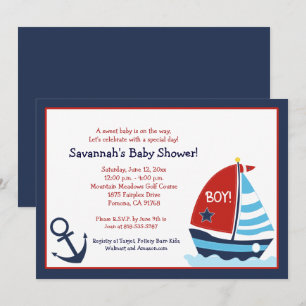 Red and Blue Sailboat 12x18 Baby Dusche Einladung