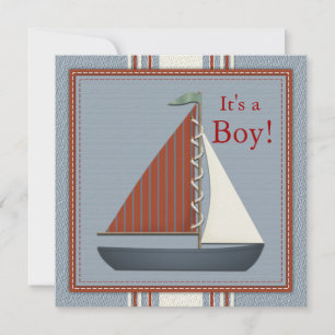 Red and Blue Sailboat Baby Dusche Einladung