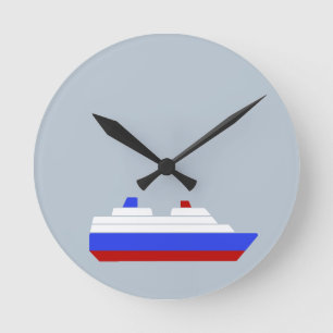red and blue sea ship runde wanduhr