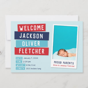 Red and Blue Snapshot 2 Foto Geburtsankündigung Ankündigung