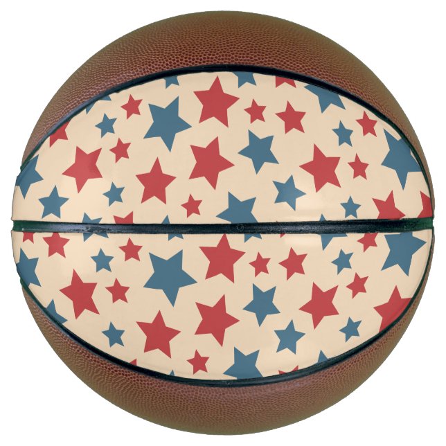 Red and Blue Stars, 4th of July, Beige Background Basketball (Vorderseite)