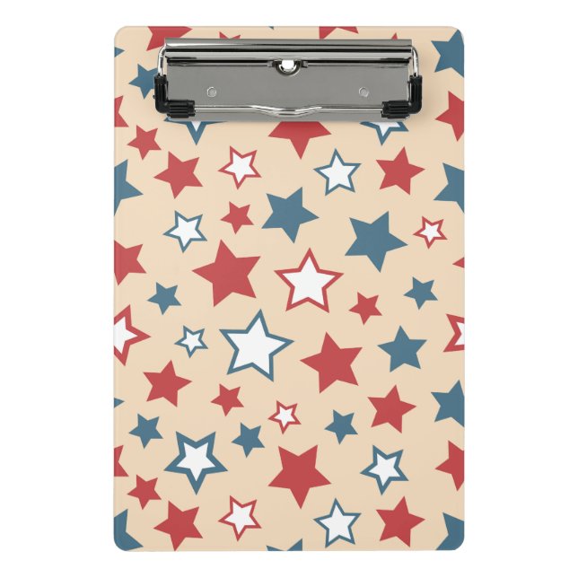 Red and Blue Stars, 4th of July, Beige Background Mini Klemmbrett (Vorderseite)