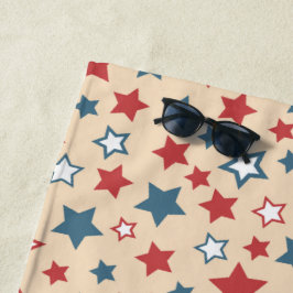 Red and Blue Stars, 4th of July, Beige Background Strandtuch