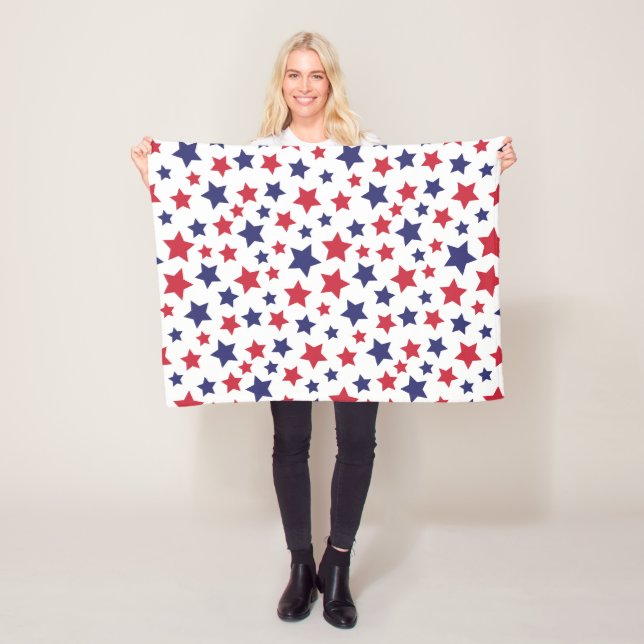 Red and Blue Stars, 4th of July, White Background Fleecedecke (Beispiel)