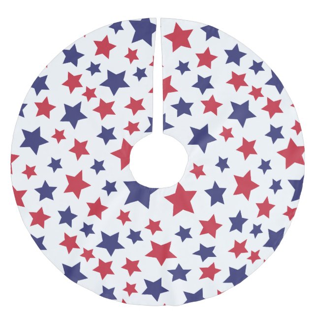 Red and Blue Stars, 4th of July, White Background Polyester Weihnachtsbaumdecke (Vorderseite)