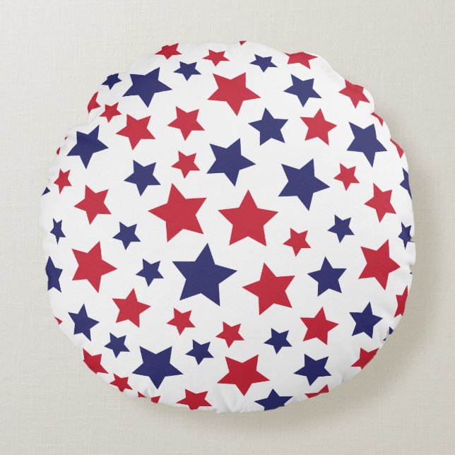 Red and Blue Stars, 4th of July, White Background Rundes Kissen (Vorderseite)