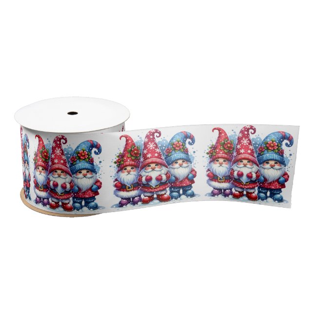 Red and Blue Watercolor Holiday Gnomes Weihnachten Satinband (Spule)
