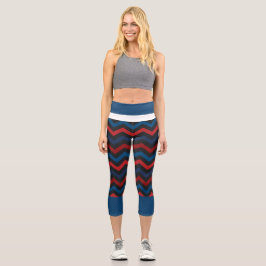 RED AND Blue Zickzack High Waisted Capris