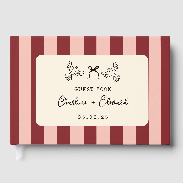 Red and Blush Pink Striped Wedding  Gästebuch (Vorderseite)
