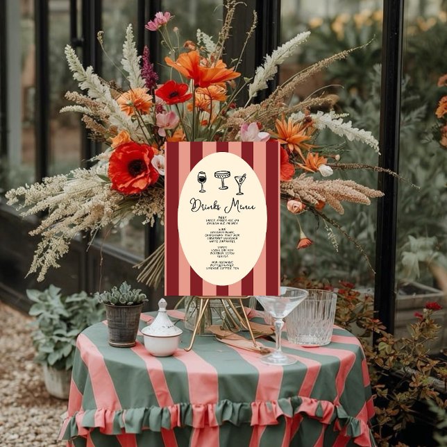 Red and Blush Striped “Drinks Menu” Wedding Poster (Von Creator hochgeladen)