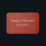 Red and Cream, Names, Wedding or Anniversary Plush Badematte<br><div class="desc">This plush bath mat can be any background color you select - default is a vibrant red; two lines of personalization are cream. A great gift for a wedding or anniversary. All Rights Reserved © 2015 Alan & Marcia Socolik</div>