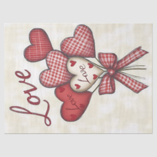 Red and Gingham Liebe Heart Bouquet Decoupage Seidenpapier
