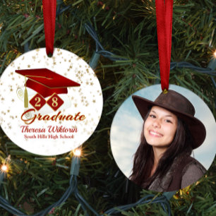 Red and Gold 20xx Graduate Foto Keramik Ornament