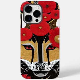 Red and Gold Abstrakt Fox mit Namensanpassung Case-Mate iPhone 14 Pro Max Hülle