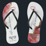 Red and Gold Agate Bridesmaid Fvor Monogram Flip Flops<br><div class="desc">Sie werden diesen roten Geograb mit weißen Kristallen mit goldenen Akzenten Liebe. Ideal für Ihre Hochzeitsfeiern!</div>