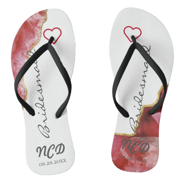 Red and Gold Agate Bridesmaid Fvor Monogram Flip Flops (Fußbett)