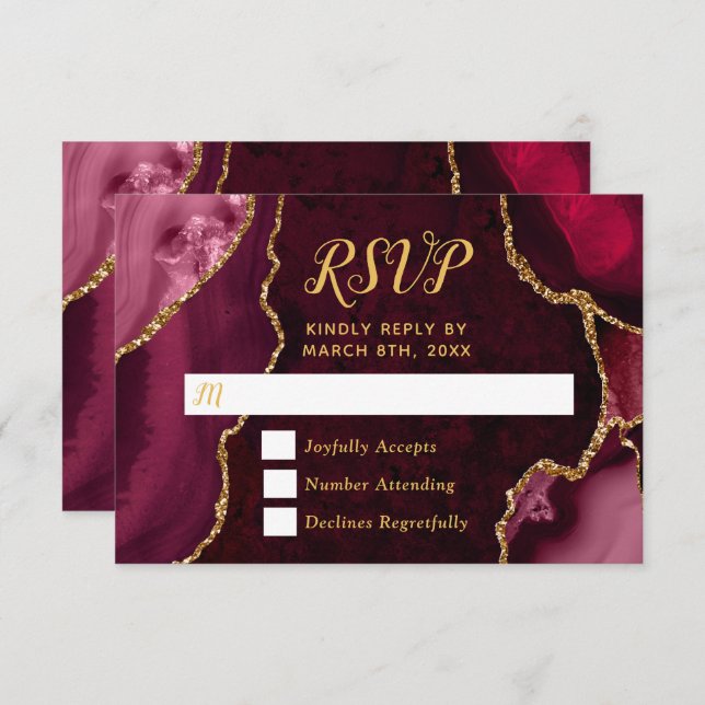 Red and Gold Agate Marble RSVP Karte (Vorne/Hinten)