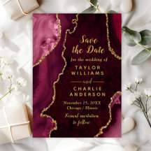 Red and Gold Agate Marble Save the Date