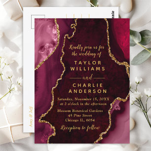 Red and Gold Agate Marble Wedding Postkarte