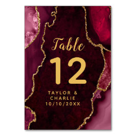 Red and Gold Agate Marble Wedding Tischnummer