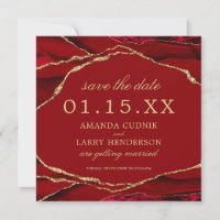 Red and Gold Agate Save the Date Card