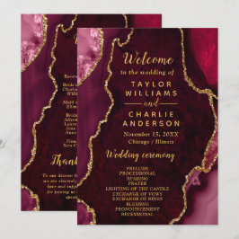 Red and Gold Agate Wedding Program Programm