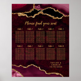 Red and Gold Agate Wedding Seating Chart Poster