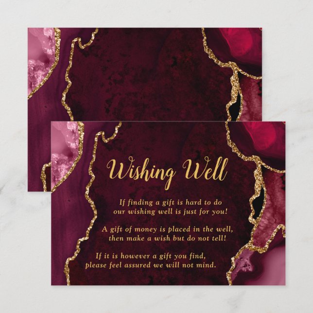 Red and Gold Agate Wedding Wishing Well Begleitkarte (Vorne/Hinten)
