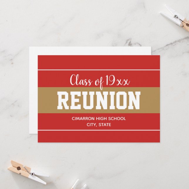 Red and Gold Any Year School Reunion Invitation Einladung (Vorderseite/Rückseite Beispiel)