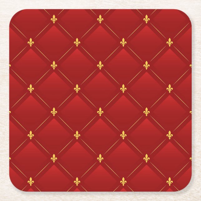 Red and Gold Art Nouveau Pattern Rechteckiger Pappuntersetzer (Vorderseite)
