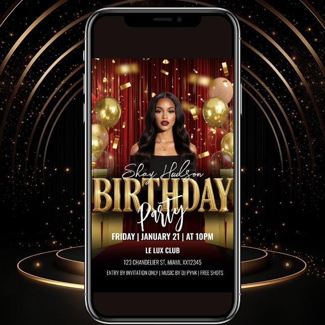 Red and Gold Birthday Party Invitation Einladung (Von Creator hochgeladen)