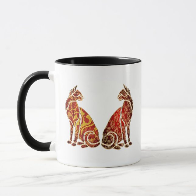Red and Gold Cat Couple Tasse (Links)