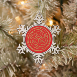 Red and Gold Celtic Mandala Schneeflocken Zinn-Ornament