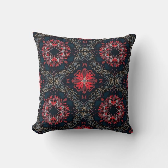 "Red and Gold Chaos Mandala Pattern Pillow" Kissen (Vorderseite)