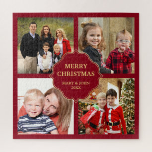 Red and Gold Christmas 4 Square Fotos Collage Puzzle